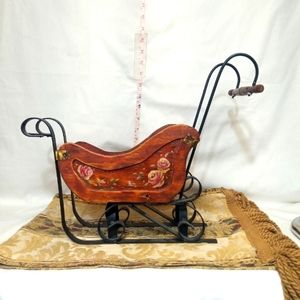 VINTAGE miniature sled with signed painting on the sides.